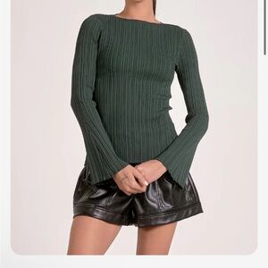 Elan Long Sleeve Ribbed Top With Bell Sleeves